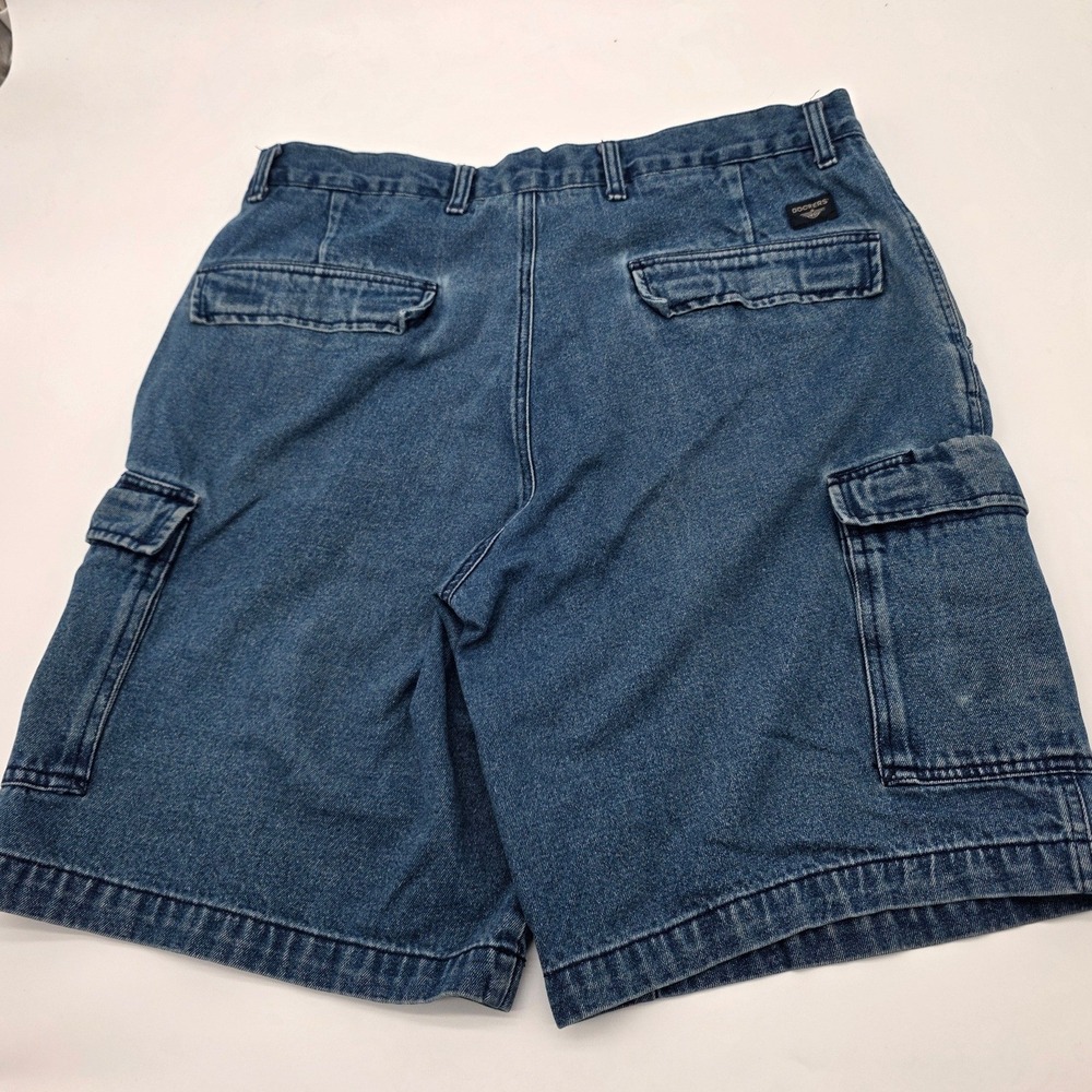 Dockers Cargo Shorts Men 34 Blue Denim Relaxed Fit Flat Front 100% Cotton Casual - Picture 2 of 6